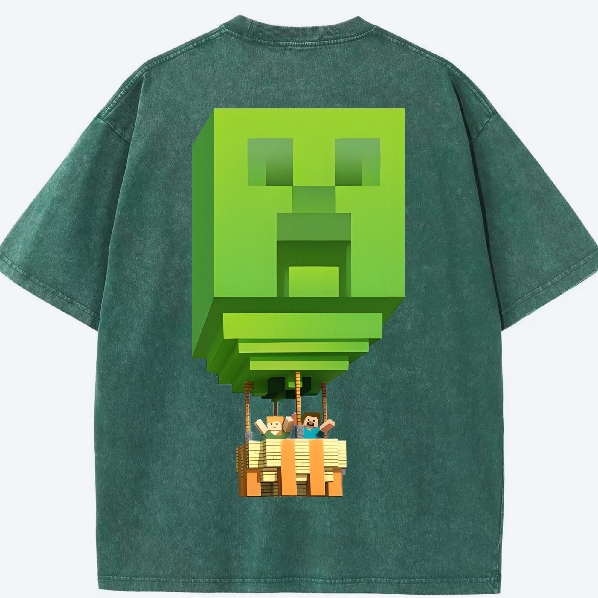（画像用） マインクラフト ブロックの世界 Minecraft MC Block world 綿100% ヴィンテージ風 半袖Tシャツ（背面プリント）